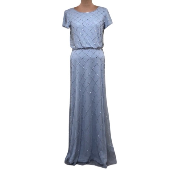 NWT Adrianna Papell Gown Size 8 Glacier Light Blue Beaded Blouson Maxi Dress - Picture 1 of 12